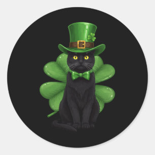 Shamrock Cat Black St Patricks Day Irish Cat Lover Classic Round Sticker