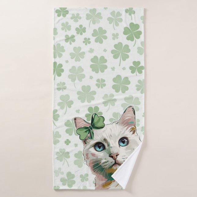 Shamrock Cat with Blue Eyes Bath Towel Set (Bath Towel)