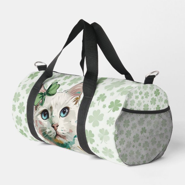 Shamrock Cat with Blue Eyes Duffle Bag (Right Corner)