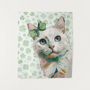Shamrock Cat with Blue Eyes Tapestry