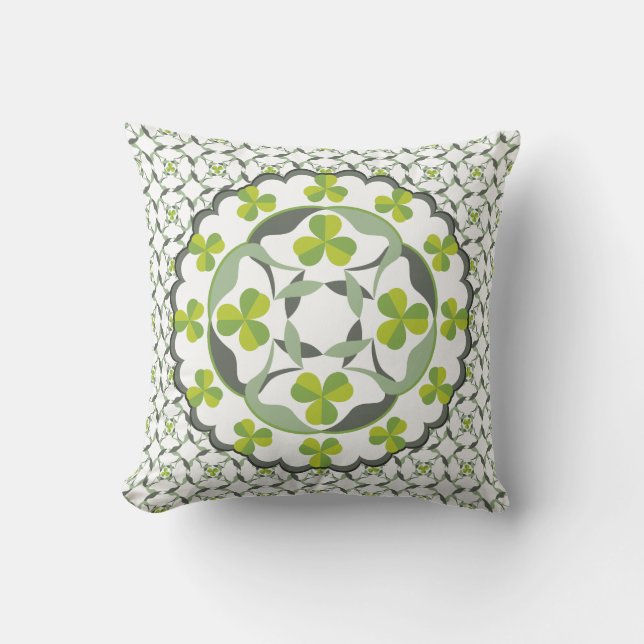 Shamrock Celtic Inspired Pattern St. Patrick’s Day Throw Pillow (Front)