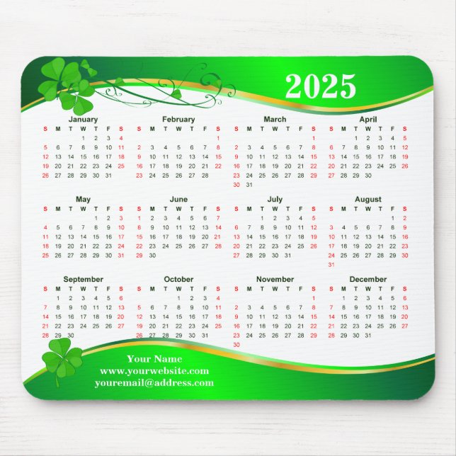 Shamrock chanceux 2025. Tapis de souris (Devant)