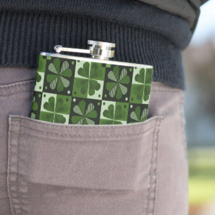 Shamrock Chequerboard Pattern Hip Flask