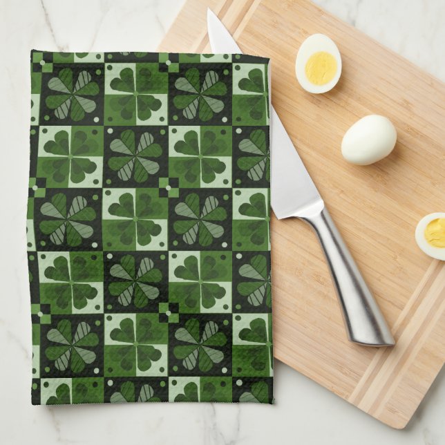 Shamrock Chequerboard Pattern  Kitchen Towel (Quarter Fold)
