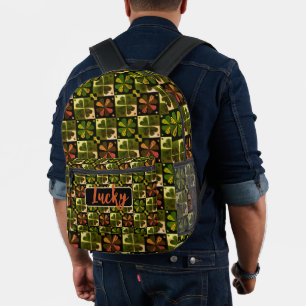 Shamrock Chequerboard Pattern Printed Backpack