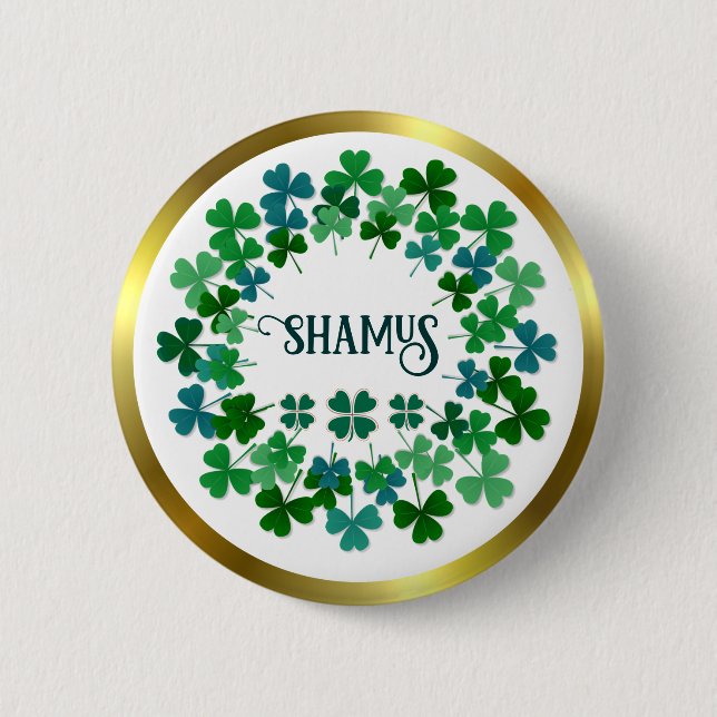 Shamrock Circle  Custom Text Classic Round Sticker 2 Inch Round Button (Front)