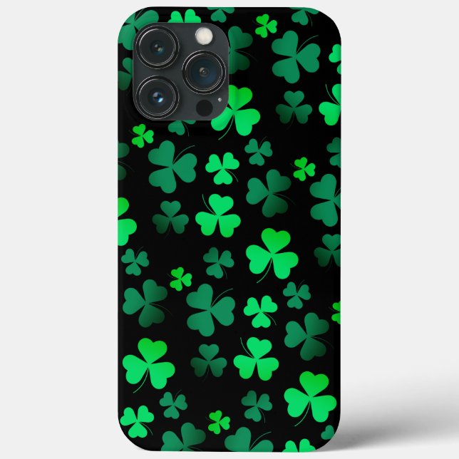 Shamrock Clover Green and Black Modern St Patricks Case-Mate iPhone Case (Back)
