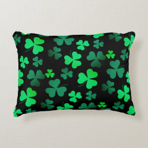 Shamrock Clover Ireland Irish Modern Green & Black Accent Pillow