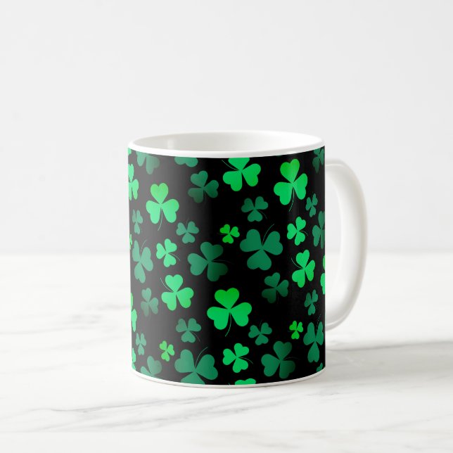 Shamrock Clover Ireland Irish Modern Green & Black Coffee Mug (Front Right)