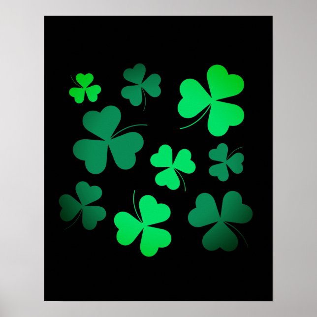 Shamrock Clover Ireland Irish Modern Green & Black Poster (Front)