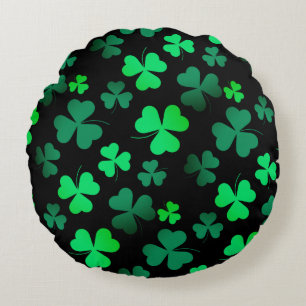 Shamrock Clover Ireland Irish Modern Green & Black Round Pillow