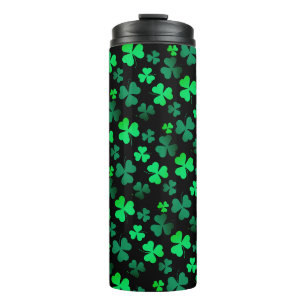 Shamrock Clover Ireland Irish Modern Green & Black Thermal Tumbler