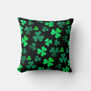 Shamrock Clover Ireland Irish Modern Green & Black Throw Pillow