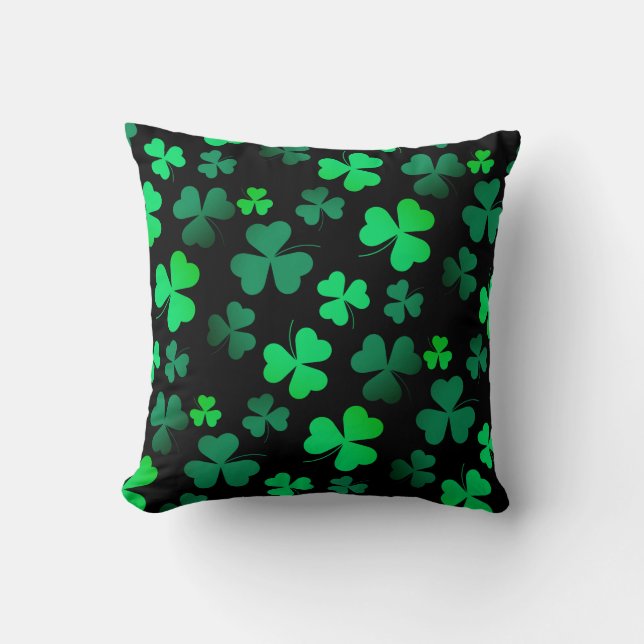 Shamrock Clover Ireland Irish Modern Green & Black Throw Pillow (Front)