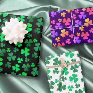 Shamrock Clover Leaf Floral Irish Modern Colourful Wrapping Paper Sheet