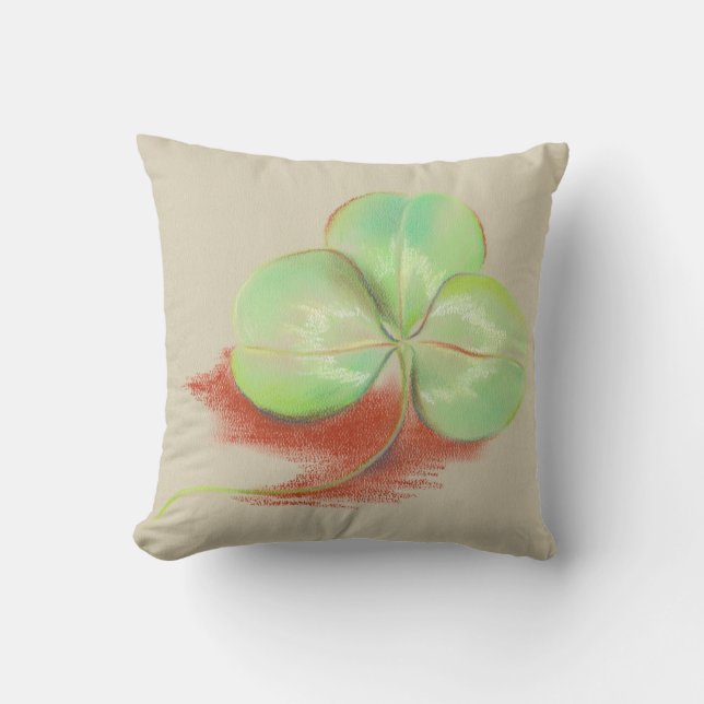 Shamrock Clover Pastel Drawing Throw Pillow (Front)