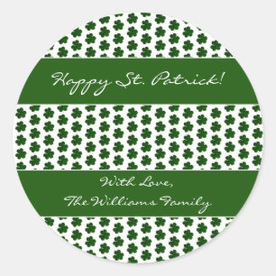 Shamrock Clover Pattern Custom Text St. Patrick Classic Round Sticker