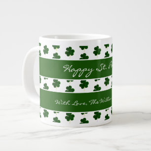 Shamrock Clover Pattern Custom Text St. Patrick Large Coffee Mug