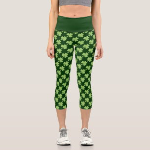 Shamrock Clover Polka dots Patricks Day pattern Capri Leggings