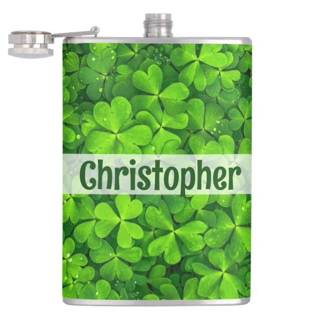 Shamrock Clovers Add Name Hip Flask (Opened)