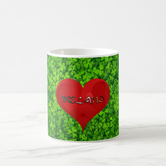Shamrock Clovers Green Irish Heart Love Ireland Coffee Mug (Center)