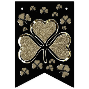 Shamrock Clovers Ireland Black Gold Irish Party Bunting Flags