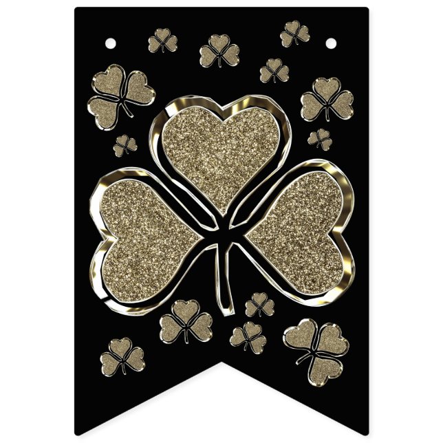 Shamrock Clovers Ireland Black Gold Irish Party Bunting Flags (First Flag)