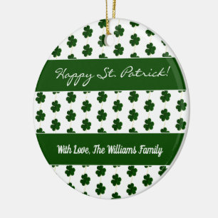 Shamrock Clovers Pattern Happy St. Patrick custom Ceramic Ornament
