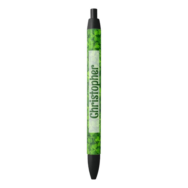 Shamrock Clovers Personalized Black Ink Pen (Front Vertical)