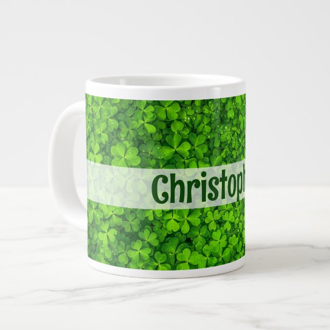 Shamrock Clovers Personalized Large Coffee Mug (Front Left)