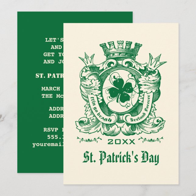 Shamrock Coat of Arm St. Patrick's Day Party Invitation (Front/Back)
