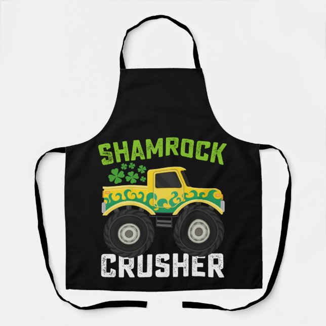 Shamrock Crusher Monster Truck St Patrick's Day Apron (Front)