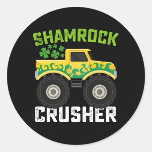 Shamrock Crusher Monster Truck St Patrick's Day Classic Round Sticker