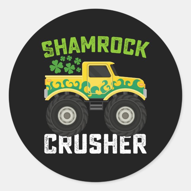 Shamrock Crusher Monster Truck St Patrick's Day Classic Round Sticker (Front)