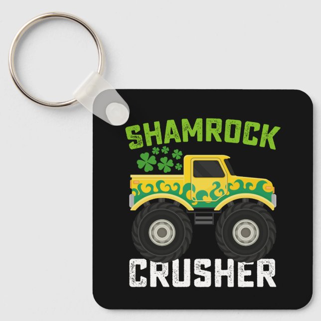Shamrock Crusher Monster Truck St Patrick's Day Keychain (Front)