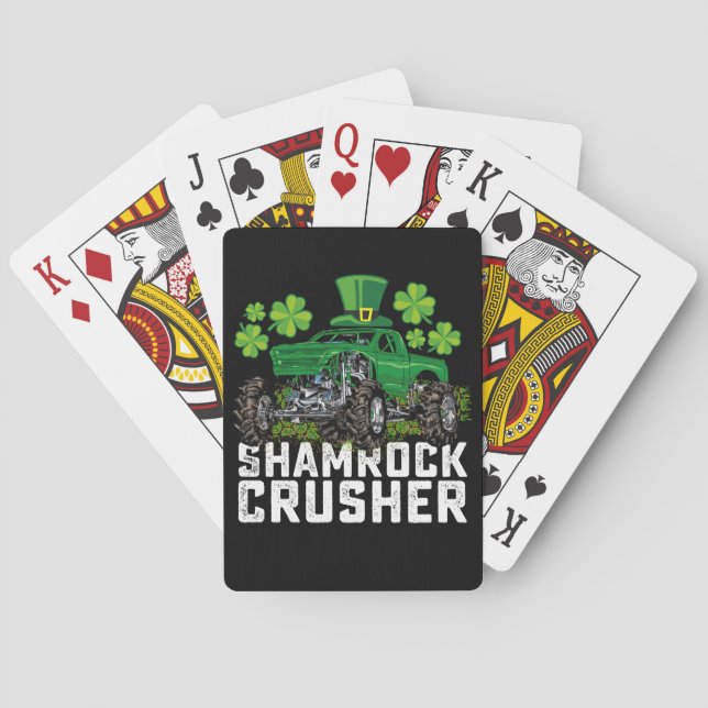Shamrock Crusher St Patricks Day Monster Truck Playing Cards (Back)