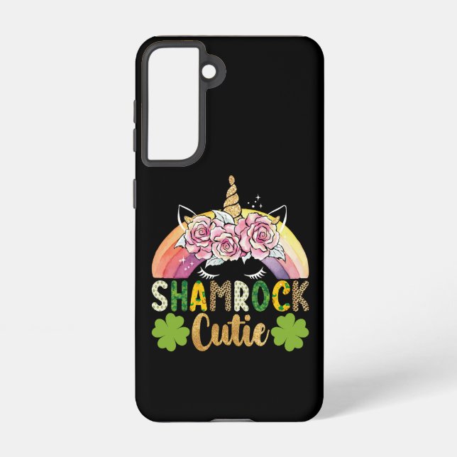 Shamrock Cutie Unicorn Rainbow St Patricks Day Samsung Galaxy S21 Case (Back)