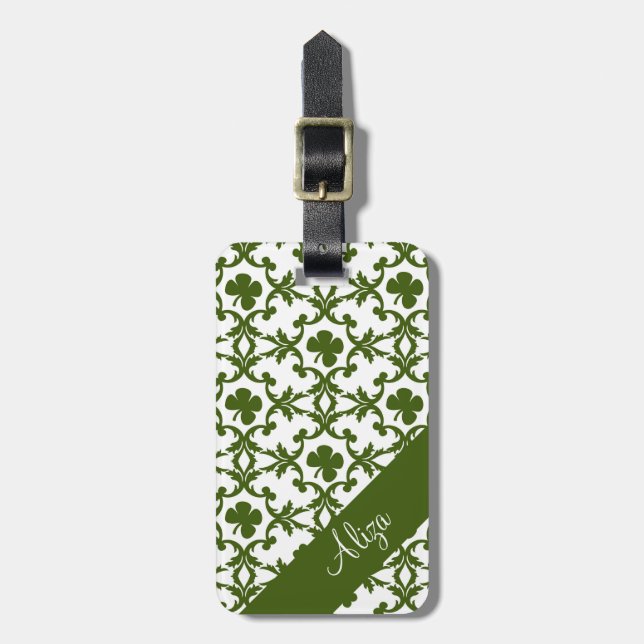 Shamrock Damask Luggage Tag (Front Vertical)