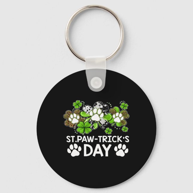 Shamrock Dog Clovers St Paw Trick's Day St Patrick Keychain (Front)