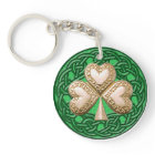 Shamrock d'or sur le Porte - clé de noeuds celtiqu