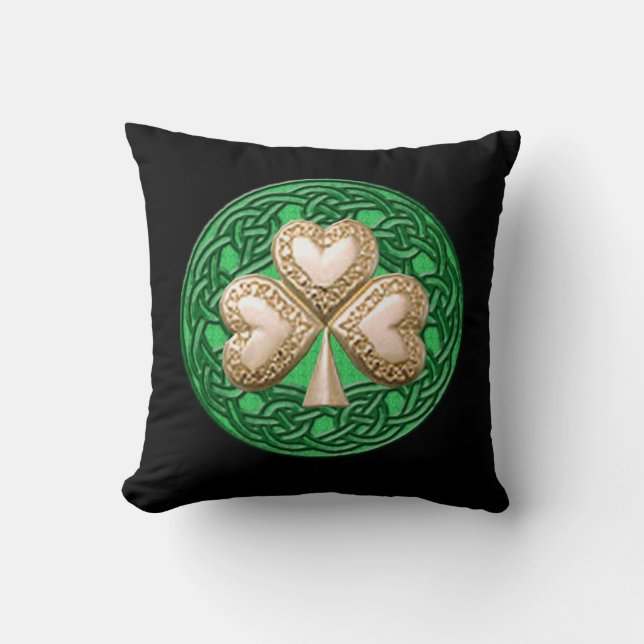 Shamrock d'or sur noeuds celtiques Coussin réversi (Recto)