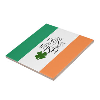 Shamrock Eat Drink and Be Irish Flag Tile