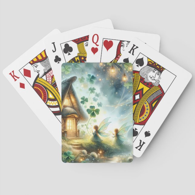 Shamrock Fairy Cottage Glow Playing Cards (Back)