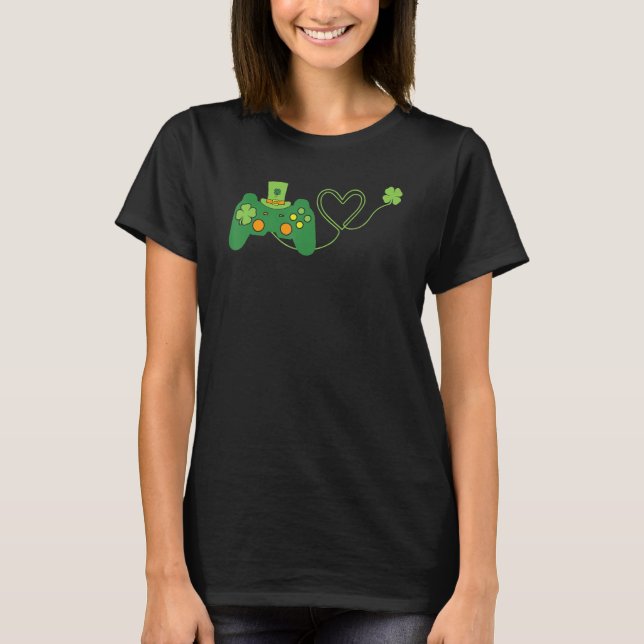 Shamrock Game Controller Video Gaming St Patrick's T-Shirt (Front)