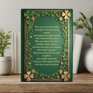 Shamrock Gold Irish Blessings for Wedding & Union  Plaque