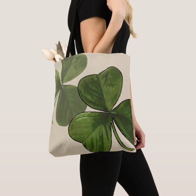Shamrock Graphical Spring Green on Custom Cream Tote Bag (Close Up)