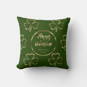 Shamrock Green and Gold Irish Valentine's Day Throw Pillow