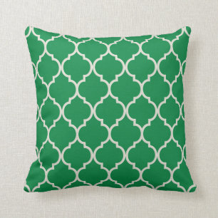 Shamrock Green and White Quatrefoil Pattern Throw Pillow