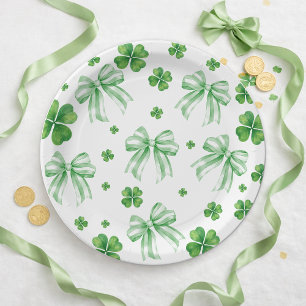 Shamrock Green Bow St. Patricks Day  Paper Plate