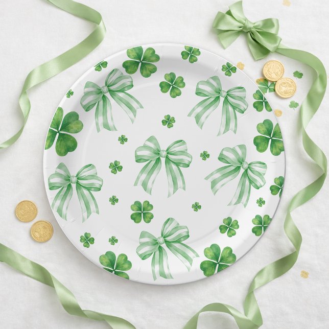 Shamrock Green Bow St. Patricks Day  Paper Plate (Shamrock Green Bow St. Patricks Day Paper Plates)